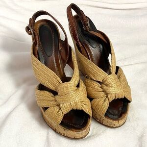 Dolce & Gabbana jute knot peep toe sling back wedges size 8.5